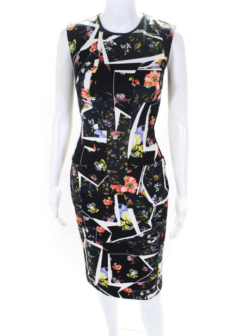 Erdem Womens Floral Print Round Neck Sleeveless Mid-Calf Dress Navy