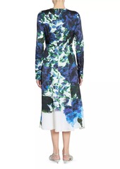 Erdem Floral Fitted Long-Sleeve Midi-Dress