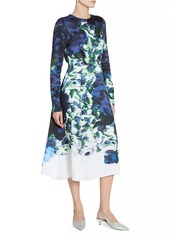 Erdem Floral Fitted Long-Sleeve Midi-Dress