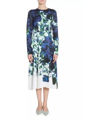 Erdem Floral Fitted Long-Sleeve Midi-Dress