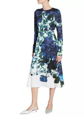 Erdem Floral Fitted Long-Sleeve Midi-Dress