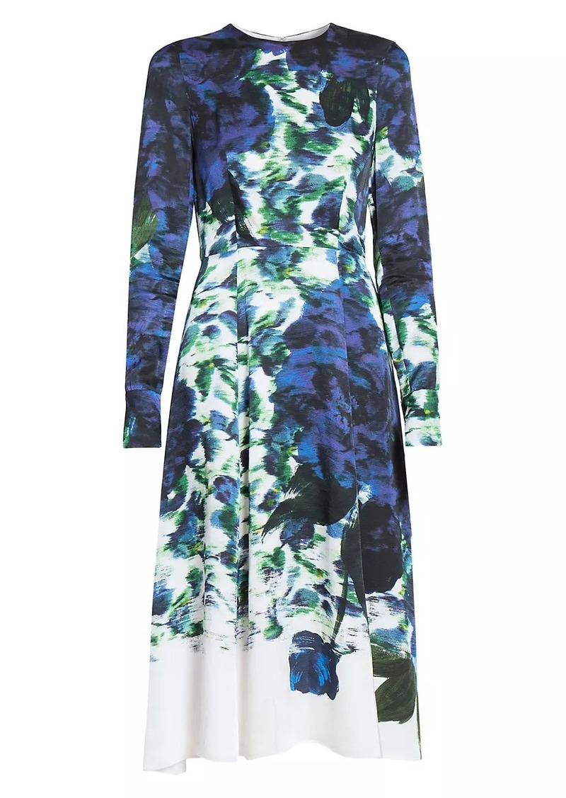 Erdem Floral Fitted Long-Sleeve Midi-Dress