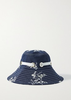 Erdem Grosgrain-trimmed Embroidered Linen-blend Bucket Hat