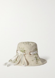 Erdem Grosgrain-trimmed Embroidered Linen-blend Canvas Bucket Hat