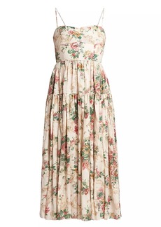 Erdem Pleated Floral Linen Midi-Dress