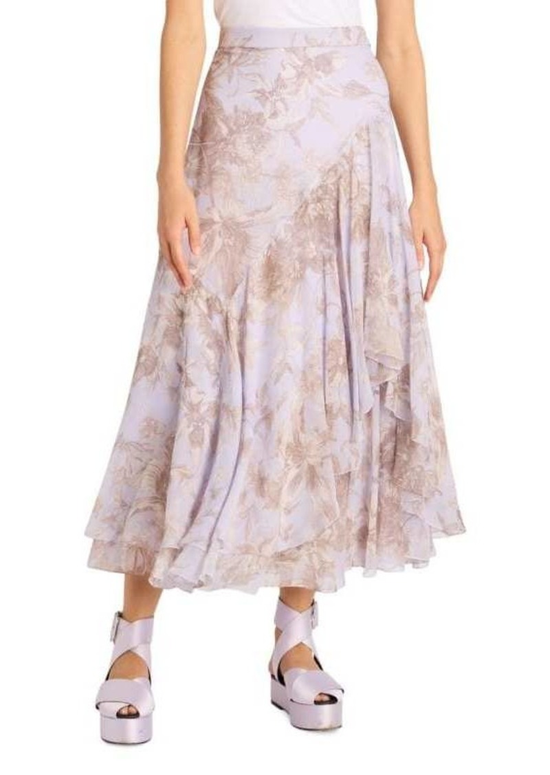 Erdem Pleated Layered Floral Midi Skirt