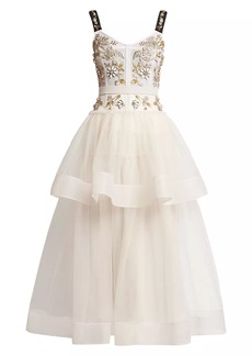 Erdem Tiered Bead-Embellished Gown