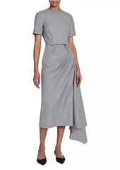 Erdem Wool Draped Short-Sleeve Midi-Dress