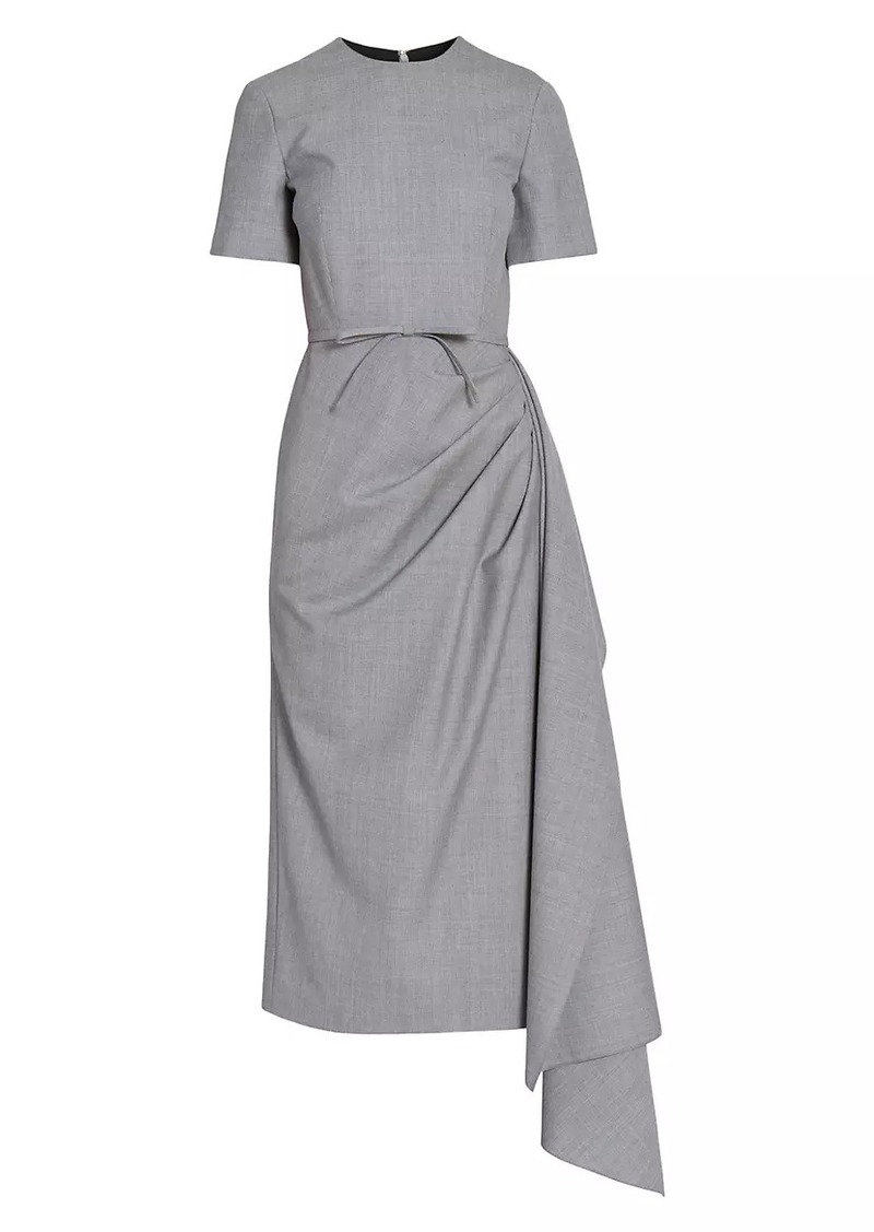 Erdem Wool Draped Short-Sleeve Midi-Dress