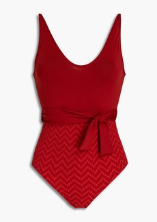 Eres - Belted paneled seersucker swimsuit - Red - FR 40