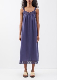 Eres - Meridienne Lace-trim Cotton Dress - Womens - Dark Blue