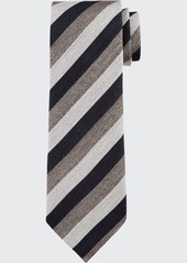 Ermenegildo Zegna Men's Heathered Stripe Silk Tie  Beige