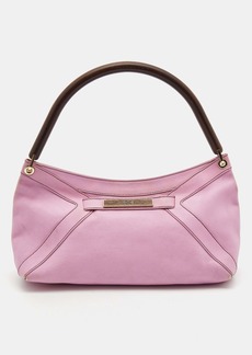 Escada Pink/brown Leather Wooden Handle Baguette Bag