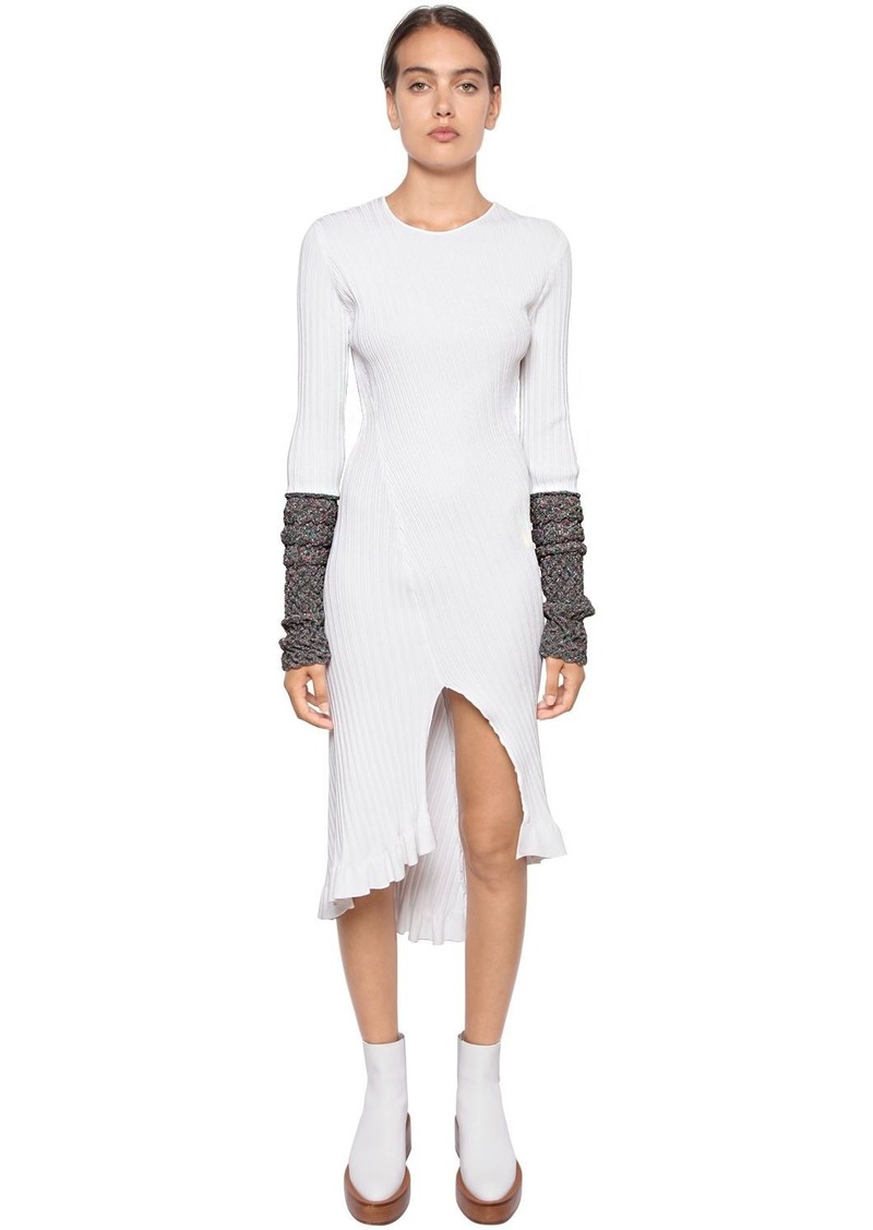 Ribbed Knit Midi Dress W/ Lurex Cuffs