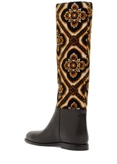 Etro 10mm Leather & Jacquard Tall Boots