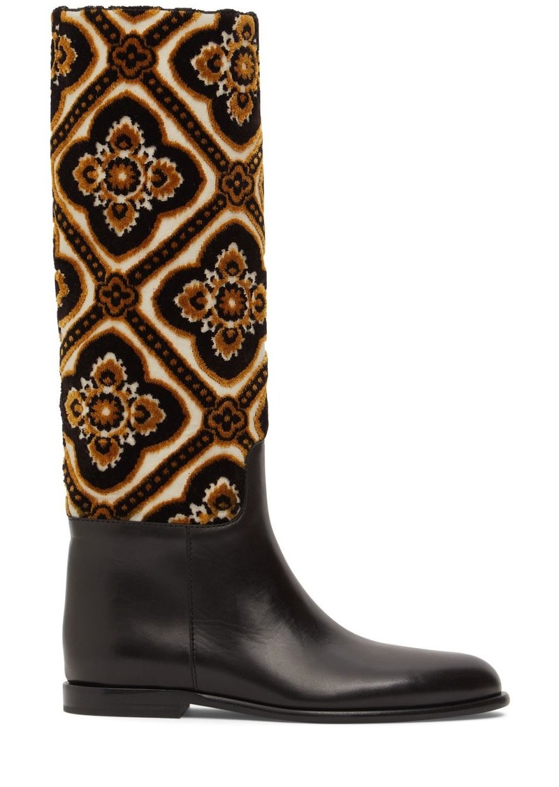 Etro 10mm Leather & Jacquard Tall Boots