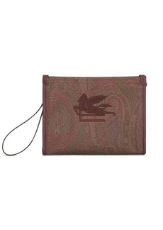 Etro 'Arnica Medium' Brown Flat Pouch wirh Logo Embroidery in Paisley Printed Fabric Woman
