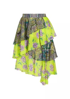 Etro Asymmetric Tier Floral & Paisley Skirt