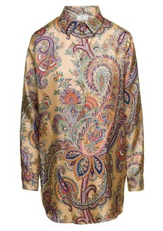 Etro Beige Blouse with All-over Paisley Motif and Button Fatening in Silk Woman