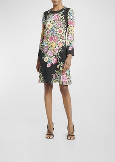 Etro Bouquet Floral-Print Long-Sleeve Jersey Dress