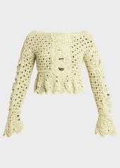 Etro Crochet Knit Bell-Sleeve Crop Top