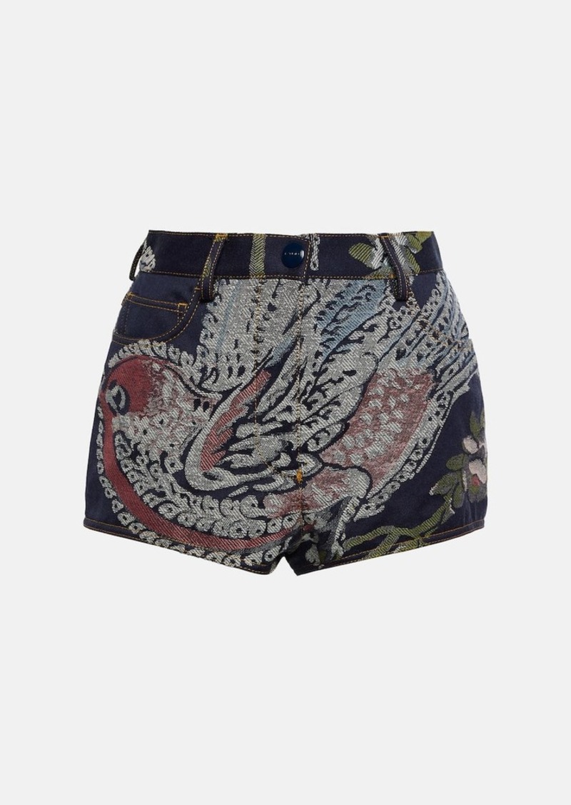 Etro Embroidered high-rise denim shorts
