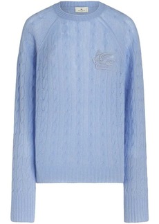 Etro embroidered-logo cable-knit cashmere jumper
