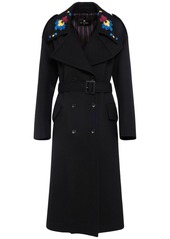 Etro Embroidered Wool Long Coat W/belt