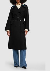 Etro Embroidered Wool Long Coat W/belt