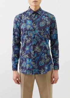 Etro - Botanical-print Cotton Shirt - Mens - Navy Multi