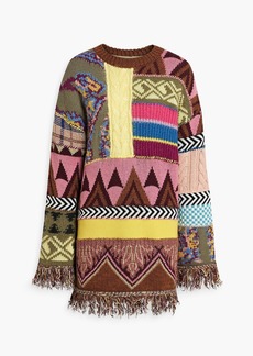 Etro - Fringed patchwork wool-blend sweater - Pink - IT 42