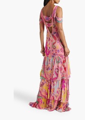 Etro - Cold-shoulder cutout ruffled silk-georgette maxi dress - Pink - IT 44
