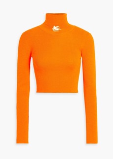 Etro - Cropped embroidered knitted turtleneck sweater - Orange - IT 42