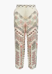 Etro - Cropped frayed printed cupro straight-leg pants - Neutral - IT 42