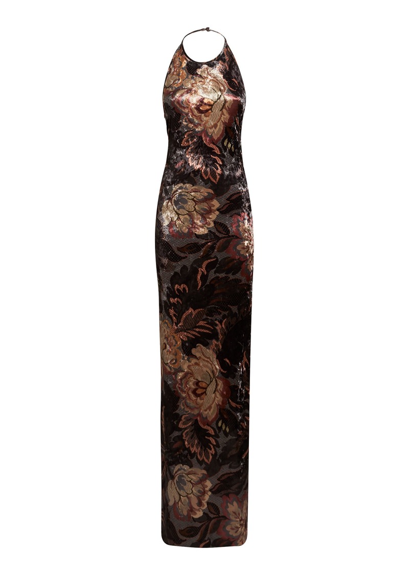 Etro - Crushed Velvet Halter Maxi Dress - Multi - IT 38 - Moda Operandi