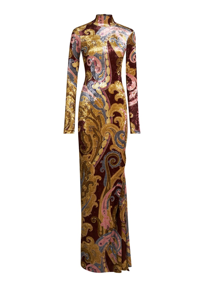 Etro - Crushed Velvet Maxi Dress - Multi - IT 38 - Moda Operandi