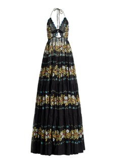 Etro - Cutout Floral Cotton Tiered Maxi Halter Dress - Black - IT 42 - Moda Operandi