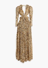 Etro - Cutout floral-print metallic silk-blend jacquard maxi dress - Yellow - IT 46