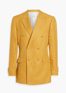 Etro - Double-breasted linen and silk-blend twill blazer - Yellow - IT 38