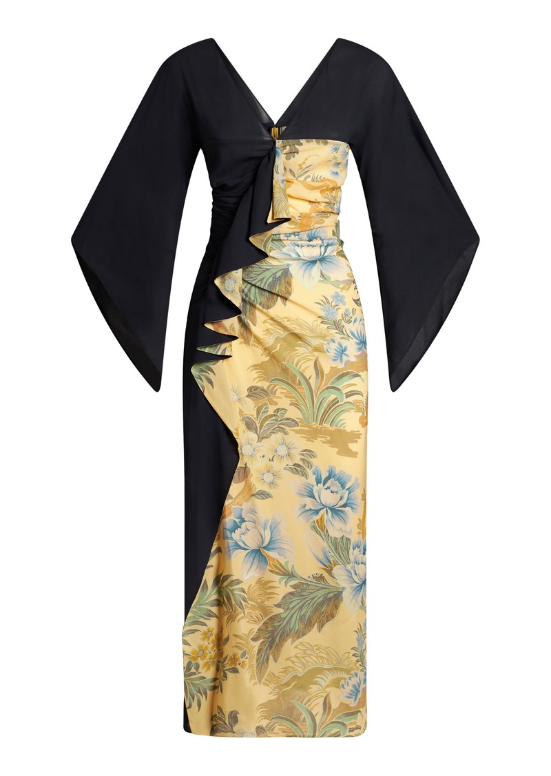 Etro - Draped Ruffle Crepe Midi Dress - Multi - IT 38 - Moda Operandi