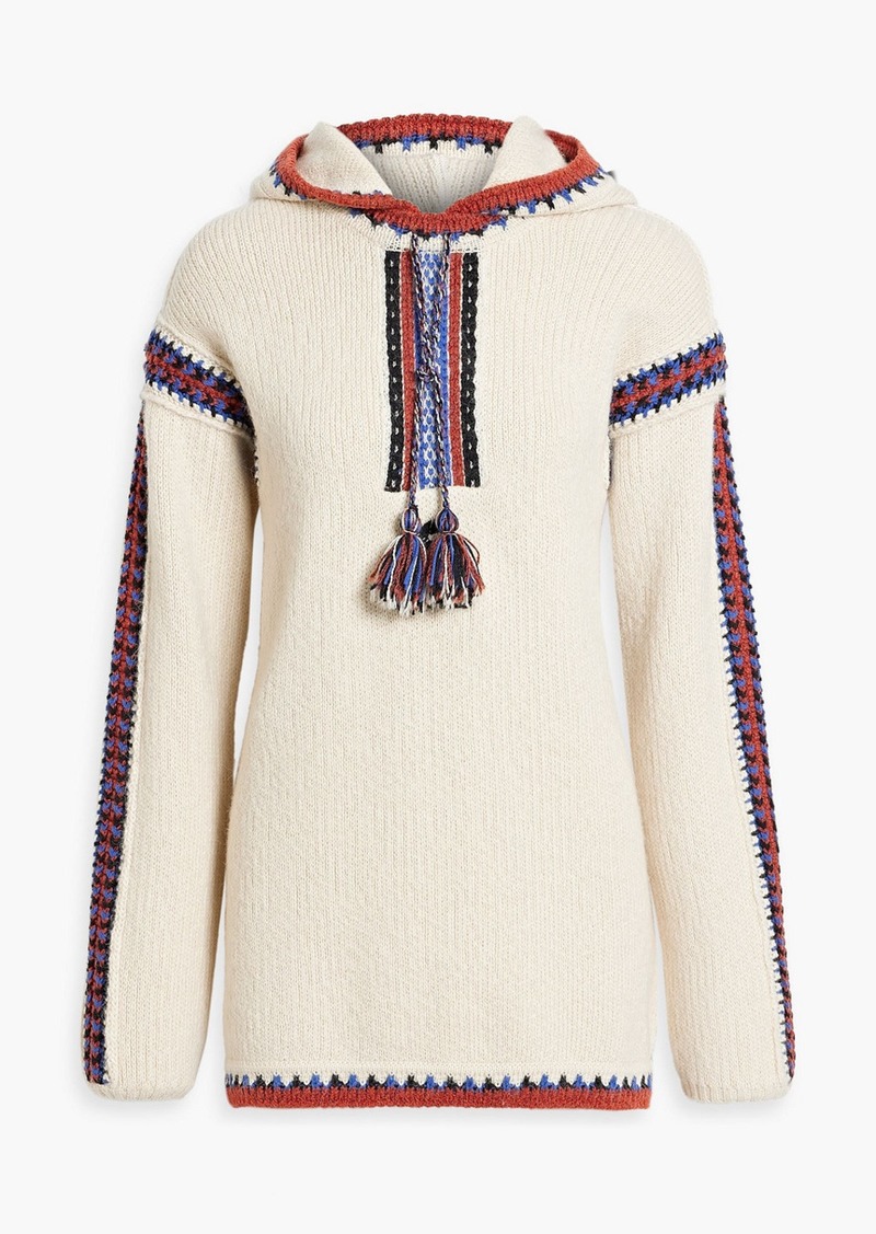 Etro - Embroidered intarsia wool-blend hoodie - Neutral - IT 40