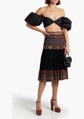 Etro - Embroidered pleated wool-blend skirt - Black - IT 40