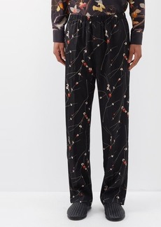 Etro - Floral-print Satin Trousers - Mens - Black Multi