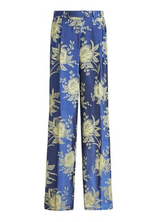 Etro - Floral-Satin Straight-Leg Trousers - Blue - IT 38 - Moda Operandi