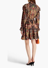 Etro - Ruffled printed wool and silk-blend twill mini dress - Black - IT 44