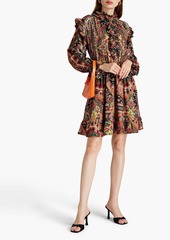 Etro - Ruffled printed wool and silk-blend twill mini dress - Black - IT 44