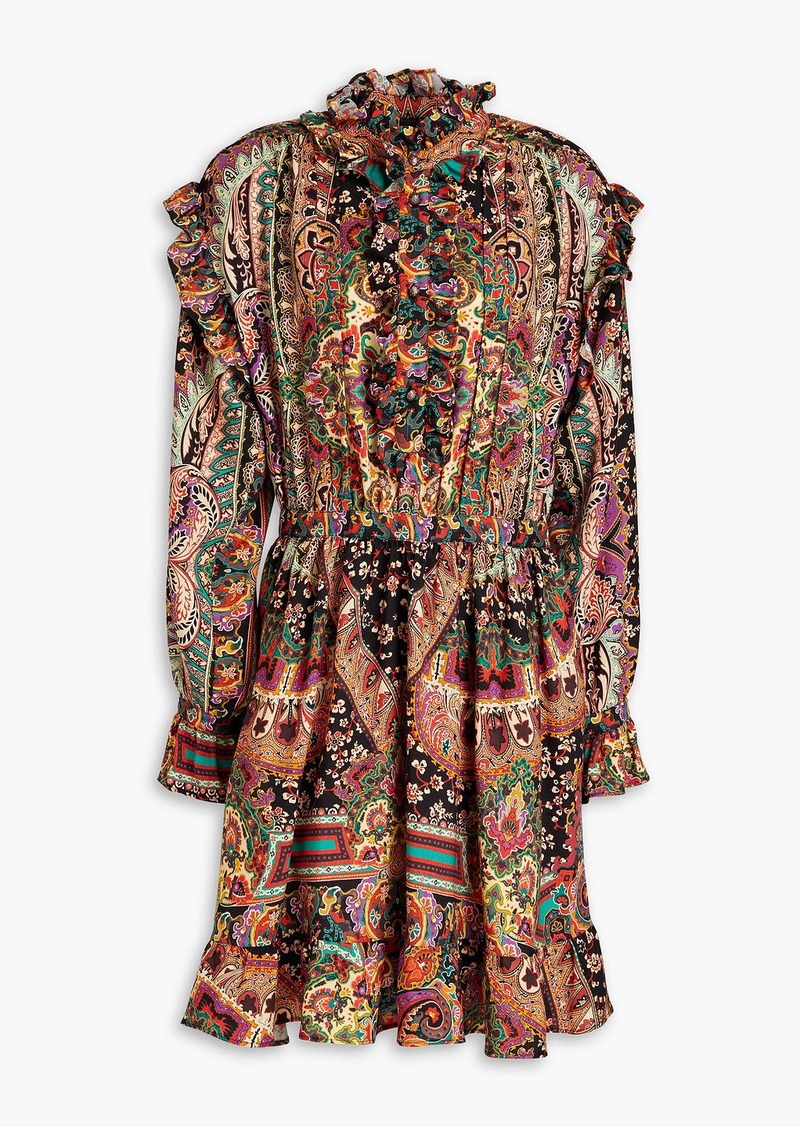 Etro - Ruffled printed wool and silk-blend twill mini dress - Black - IT 44