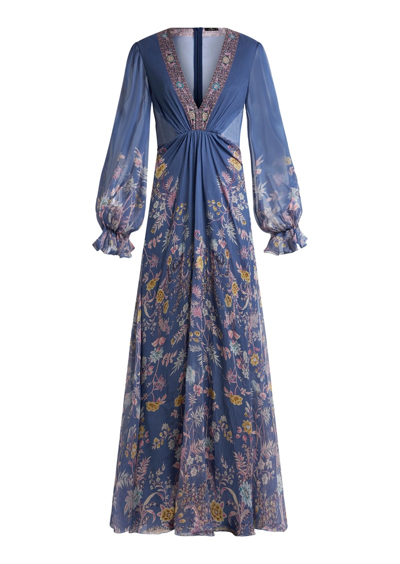 Etro - Gathered Silk Tunic Maxi Dress - Blue - IT 36 - Moda Operandi