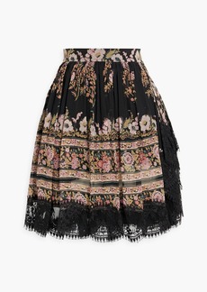 Etro - Lace-trimmed printed silk-georgette mini skirt - Black - IT 40