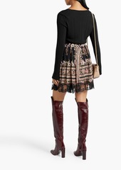 Etro - Lace-trimmed printed silk-georgette mini skirt - Black - IT 40